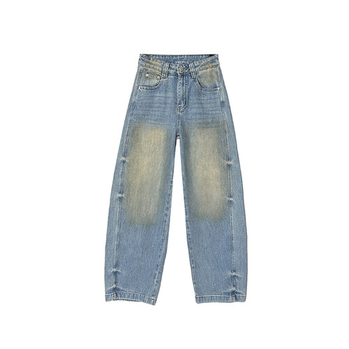 版型炒鸡好！~复古做旧弯刀牛仔裤显瘦宽松阔腿长裤子女2026新款