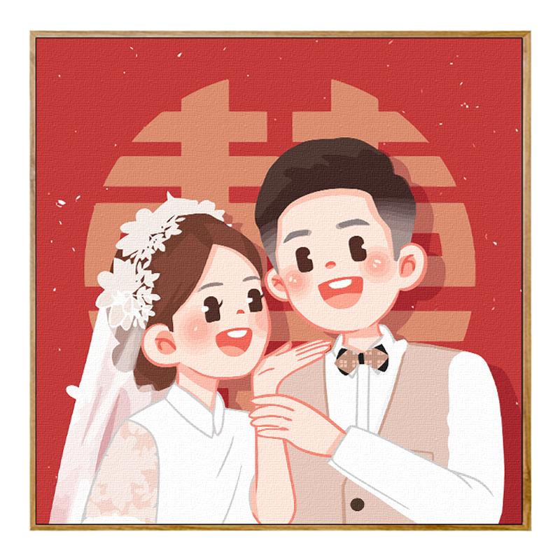 新婚结婚照数字油画diy手绘
