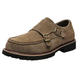 法宾鹿孟克鞋英伦风搭扣男鞋2025春季新款百搭德比鞋休闲反绒皮鞋