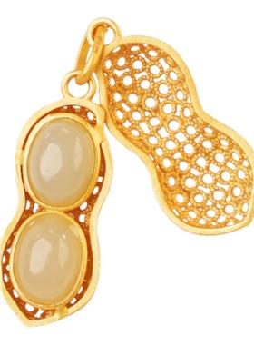 【福运佳】和田玉花生吊坠女款玉石项链纯银新中式生日礼物送妈妈