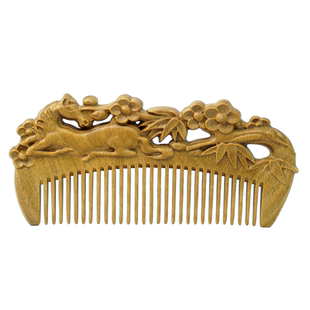 周广胜马年新品青梅竹马绿檀木雕刻梳子女士专用防静电顺发护发