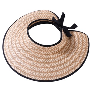 草编空顶帽子女款2025新款夏季大檐遮阳帽海边沙滩可折叠防晒草帽