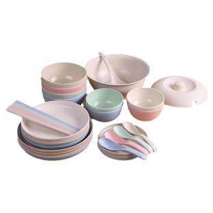 小麦秸秆碗碟套装家用菜盘创意个性筷勺盘子米饭碗碗筷盘套装餐具