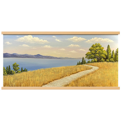 丰收麦田风景油画卷轴画原木风