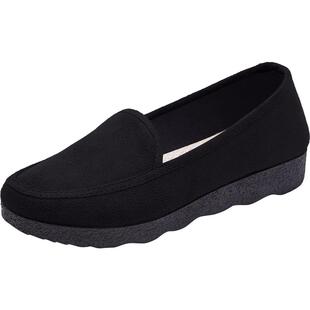 新款老北京布鞋女妈妈鞋一脚蹬豆豆鞋软底舒适黑色单鞋上班工作鞋