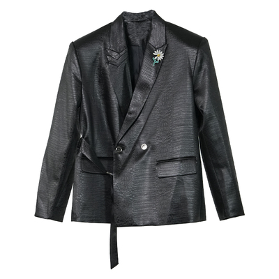 VE2渐变亮面短款垫肩西服外套