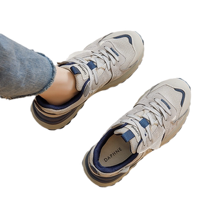 达芙妮复古老爹鞋女2026春季厚底阿轻便甘德训鞋加绒慢跑运动鞋子