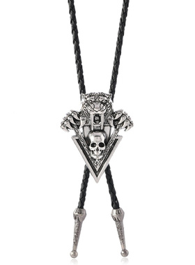 牛仔波洛领带男士银虎骷髅项链长