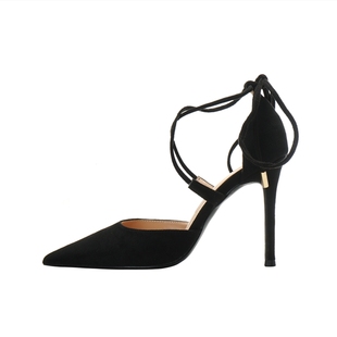 2025新品系带尖头高跟鞋女细跟性感交叉绑带包头凉鞋显瘦百搭单鞋