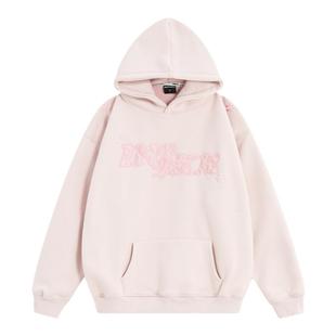 【INSKR】国潮牌情侣美式毛绒贴布绣LOGO卫衣宽松加绒连帽衫男女