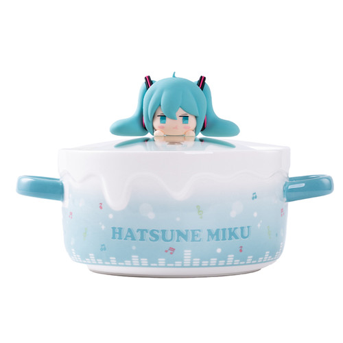 moeyu初音未来生气嘟嘟脸泡面碗学生方便面碗带盖miku可爱造型碗
