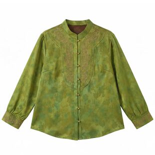 福妃缘品牌香云纱桑蚕丝上衣女长袖小立领真丝碎花衬衫优雅气质