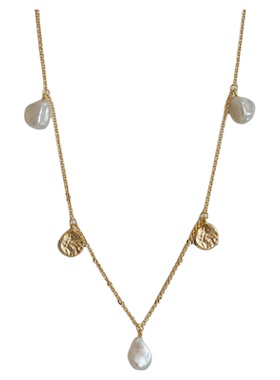 新款纯银几何不规则珍珠流苏项链