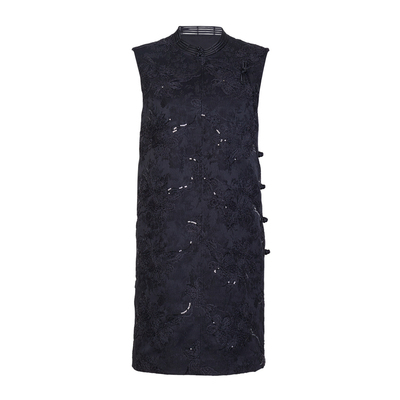 婉甸2026春季新品黑色立体提花盘扣领无袖连衣裙1251N01YJ1