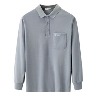 纯棉长袖T恤男士中老年人宽松大码春秋翻领爸爸装 POLO衫打底秋衣
