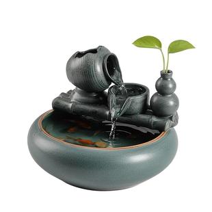 福禄双全流水摆件禅意循环水茶台小型鱼缸客厅办公室装饰乔迁礼品