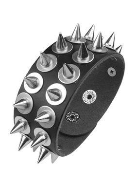 螺丝扣圆形垫片柔软黑皮朋克手链