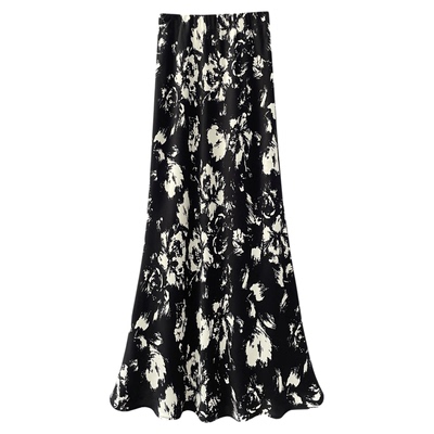 骊枥长裙A字印花缎面垂坠半身裙