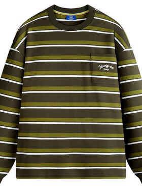 Navigare纯棉条纹长袖T恤男