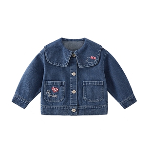 [7A抑菌]女童软牛仔外套翻领春款童装春季潮流儿童衣服宝宝上衣