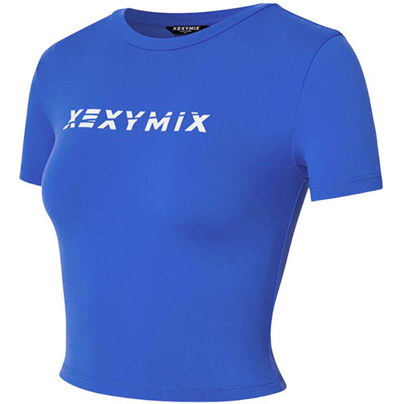 xexymix杰克茜韩国进口女印花运动T恤短袖修身瑜伽健身训练上衣