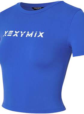 xexymix杰克茜韩国进口女印花运动T恤短袖修身瑜伽健身训练上衣