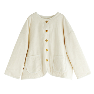 古苔 冬日短款白色棉衣「质感与温暖」并存 日系文艺可两面穿外套