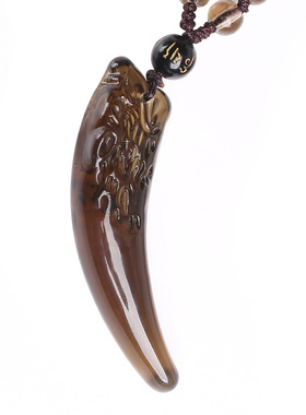 冰种黑曜石霸气风韩版狼牙项链