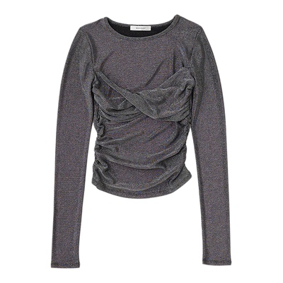 MOUSSY 春季气质淑女细闪交叉褶打底针织衫010HAK80-5351