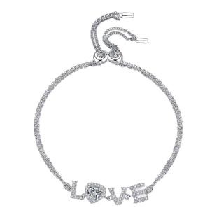 正品莫桑石LOVE手链新款925纯银镀18K白金手镯简约精致银饰送女友