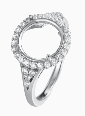 女士S925纯银豪华满钻戒指空托