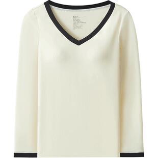 Hodo/红豆红豆女士秋衣水柔棉带胸垫罩杯薄款秋冬保暖内衣上衣