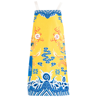 中式传统龙袍围裙ins复古花纹围腰反穿衣厨房烘培半围裙无袖布艺