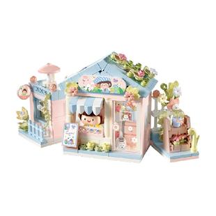 费米肉肉酱系列街景花店桌面摆件拼插积木呆萌可爱玩具送女友礼物