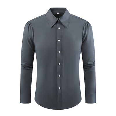 平圆方中深缎灰长尖领衬衫男款
