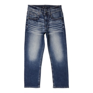 加大码外贸 欧美单 秋冬款经典水洗磨白牛仔裤男弹力宽松直筒长裤