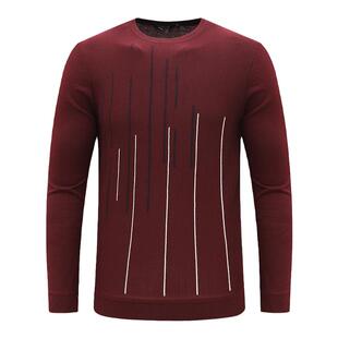 Q1672九换季断码清仓早春中年男休闲红色圆领套头打底羊毛针织衫