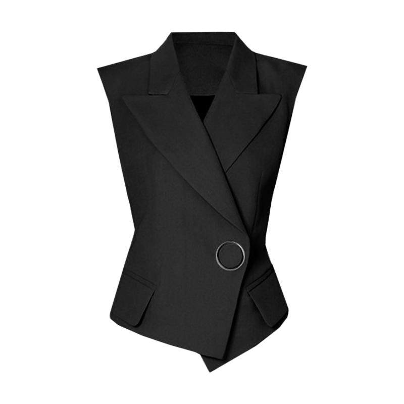 5222QMR2026春夏秋短款不对称马甲女时尚新款收腰小坎肩西装领