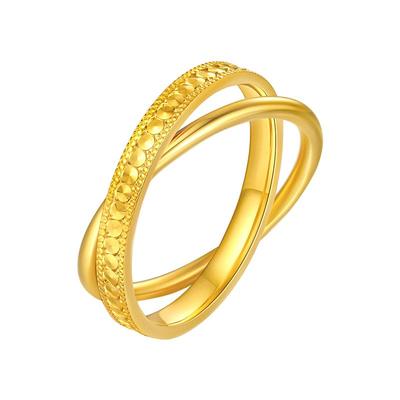周大生黄金戒指女足金双环叠戴指环蜂巢手饰食指戒送女友生日礼物
