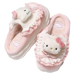 哈喽kitty鞋子凯蒂猫棉拖鞋冬 室内家居保暖厚底女士kt猫毛绒拖鞋