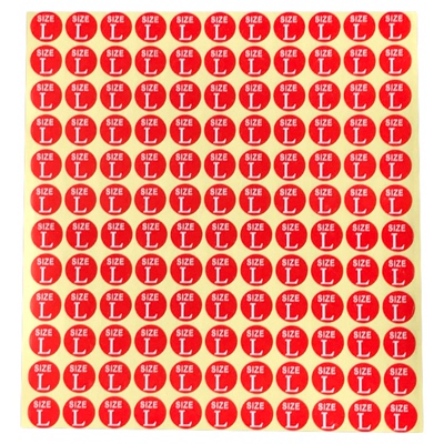 服装红色圆形不干胶尺码标签纸贴