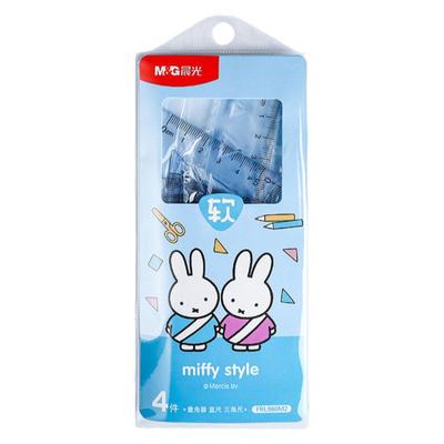 晨光软尺子小学生专用软尺套装20cm套尺四件套15cm透明软直尺带波浪线一年级儿童学生文具三角尺量角器多功能