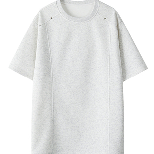 胖胖哥大码夏季男装百搭上衣纯色铆钉拼接宽松短袖新款潮流T恤