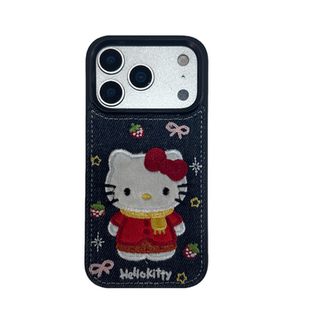 韩风牛仔纹立体HelloKitty带挂链适用苹果17PRO手机壳iPhone16ProMax新款15pro女款小众13硅胶14防摔全包软壳