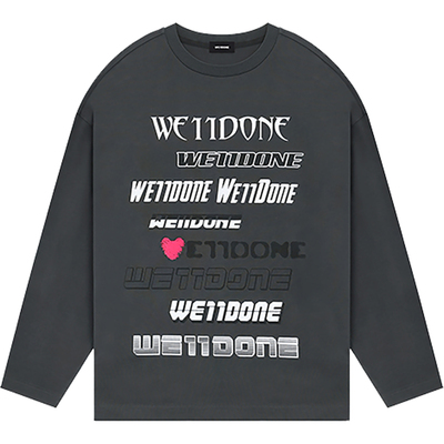 WE11DONE中性男女同款爱心图案字母LOGO印花长袖T恤