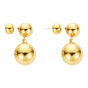 JILIFANG 丹麦女孩 小众复古欧美法式百搭大小圆球球镀金耳环耳钉