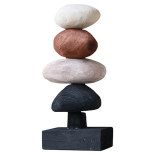 米子家居侘寂风石来运转客厅摆件高级感别墅酒店实木中古玄关装饰