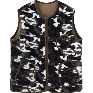 7AM10PM 两面穿羊羔毛马甲 2024复古迷彩背心无袖坎肩夹克外套女