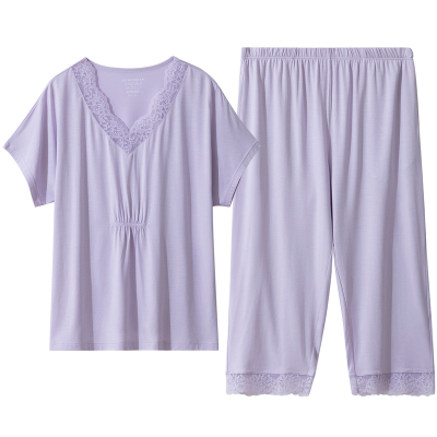 舒雅女莫代尔睡衣蕾丝V领家居服