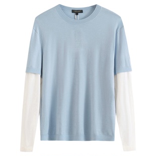 PLUS CRASH100%极细美丽诺羊毛假两件撞色静奢老钱风打底羊毛衫